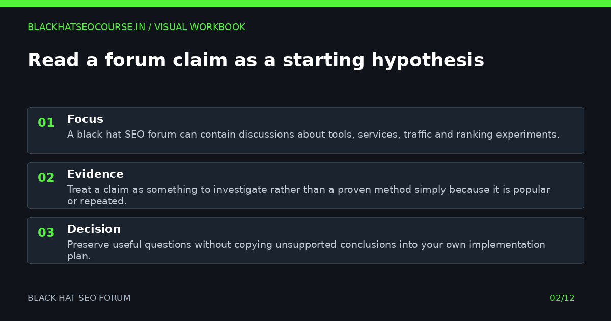 Read a forum claim as a starting hypothesis — visual summary