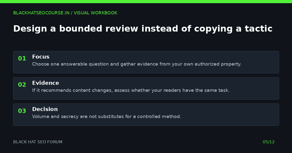 Design a bounded review instead of copying a tactic — visual summary
