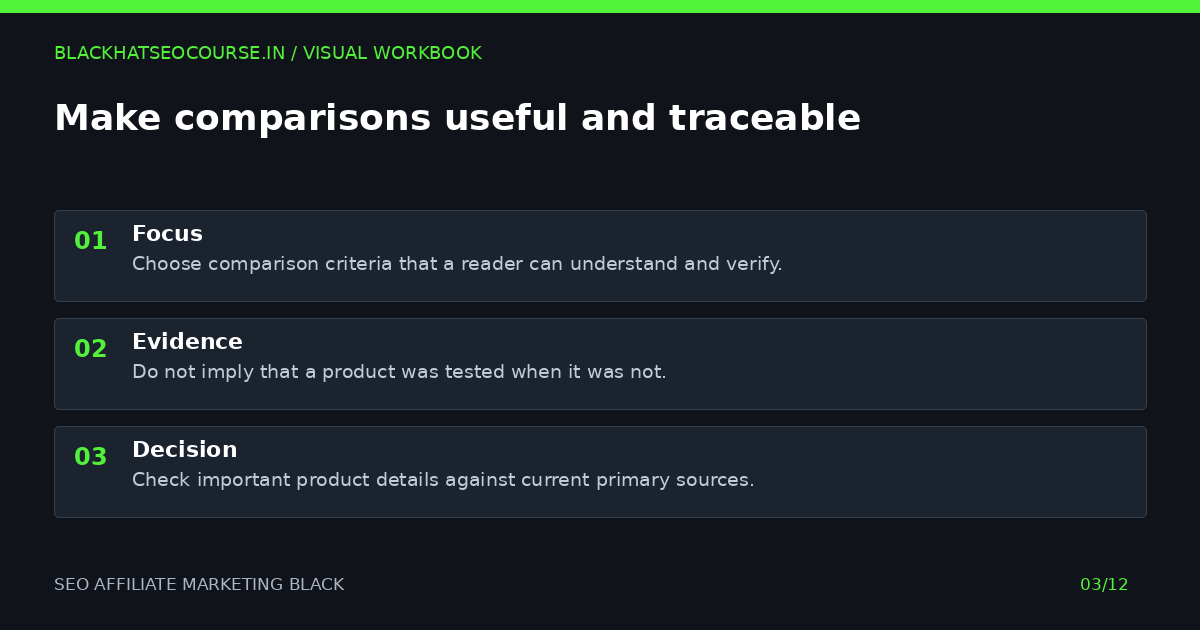 Make comparisons useful and traceable — visual summary